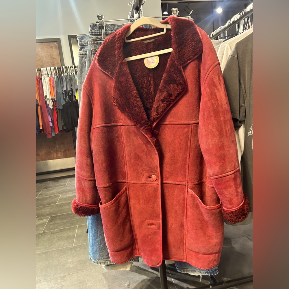 Red Leather Sherpa Coat